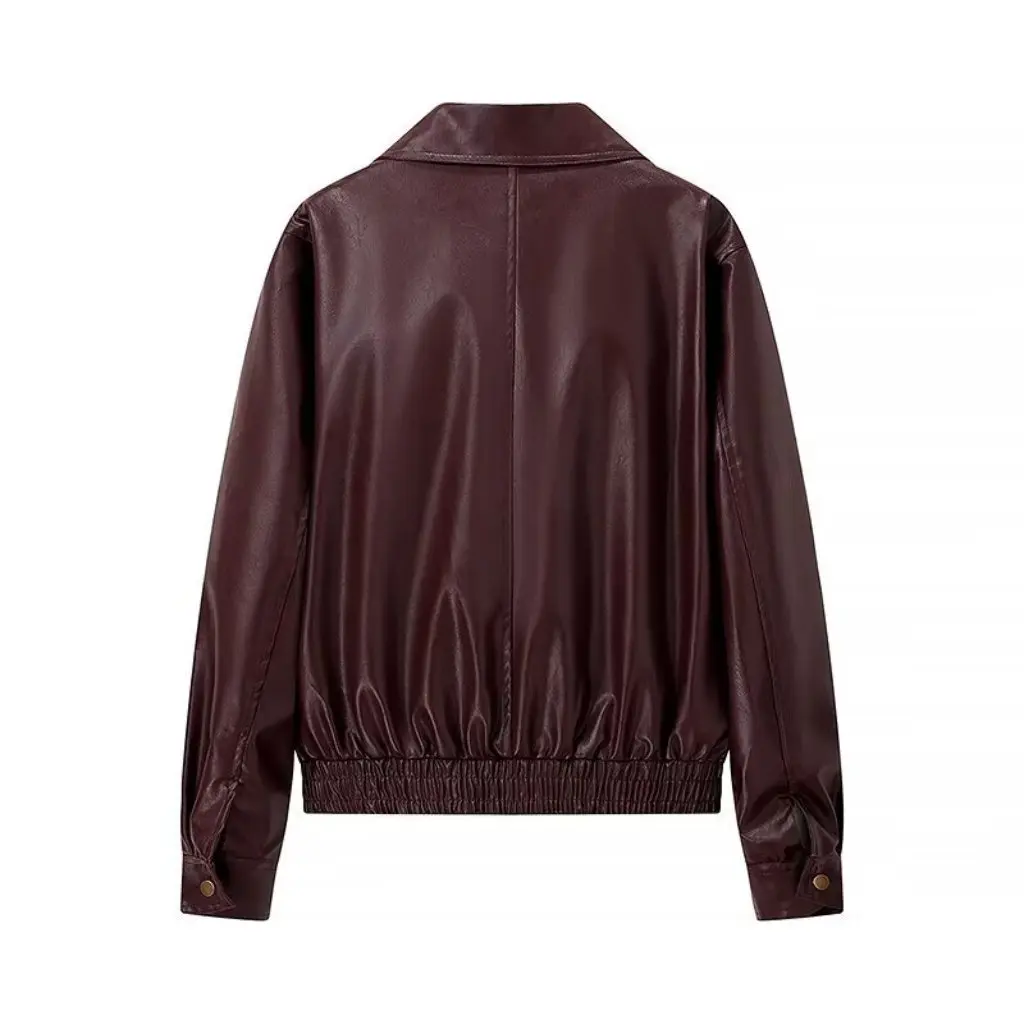 المرأة بو الجلود سترة معطف الخريف أزياء الاتجاه النمط الأوروبي الأمريكي سستة طية صدر السترة الأعلى