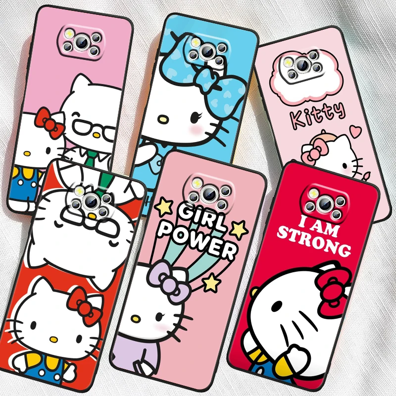 

Hello Kitty Cute Cartoon Pink For Xiaomi Mi Poco F5 F4 F3 X6 X5 X4 X3 M6 M5 M5S M4 M3 C65 Pro GT NFC 5G Black Back Phone Case