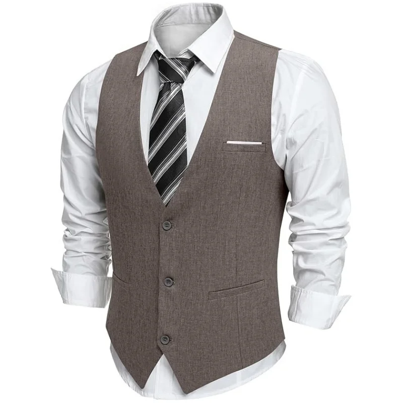 Chaleco de traje con cuello en V y bolsillos para hombre |   Chaleco formal/casual para boda/negocios/esmoquin (estilo aseo) Ropa de oficina