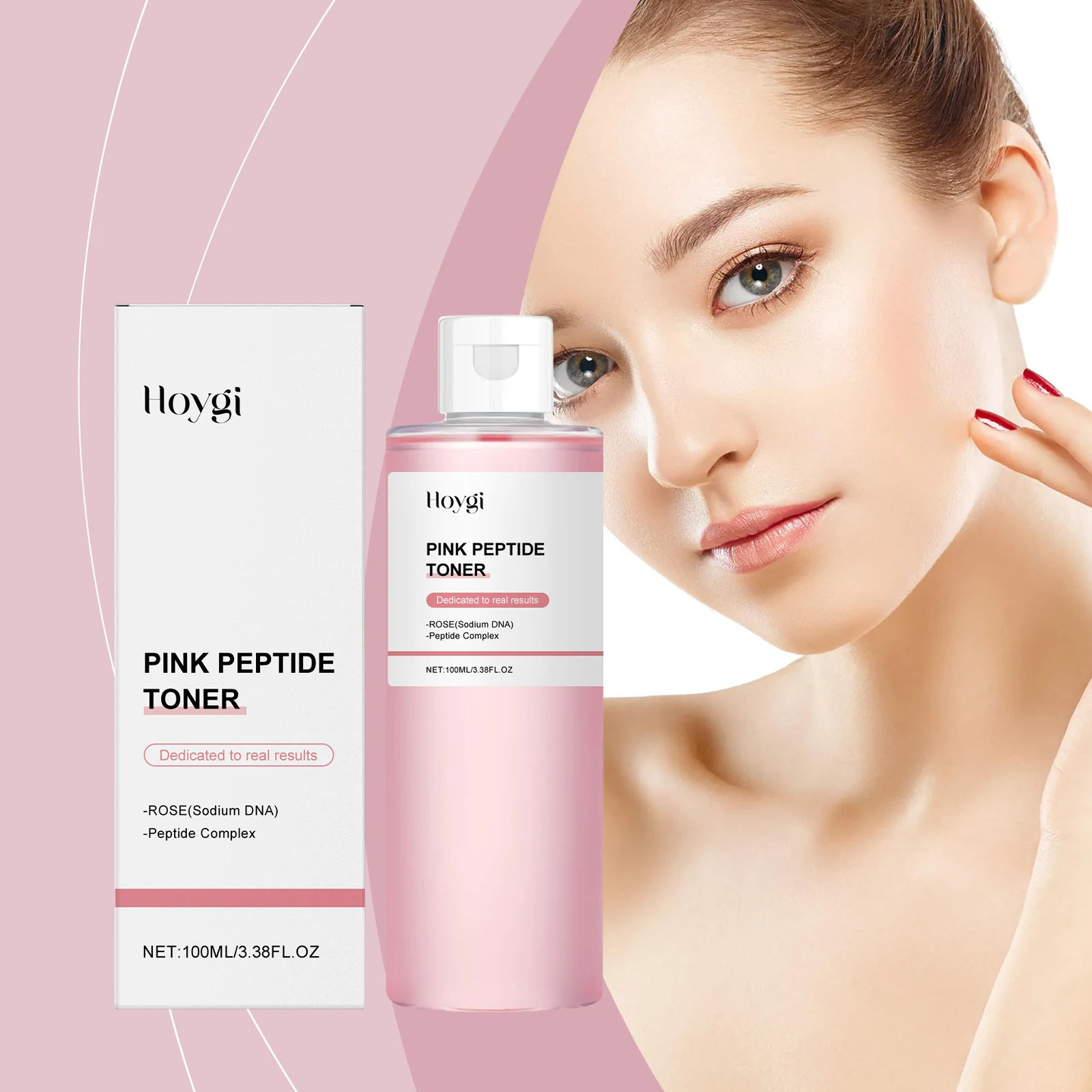 핑크 펩타이드 토너 - 수분 공급, 노화 방지 및 브라이트닝을 위한 100ml 로즈 워터 & 펩타이드 복합체 - 통통함을 위한 소듐 DNA 주입,