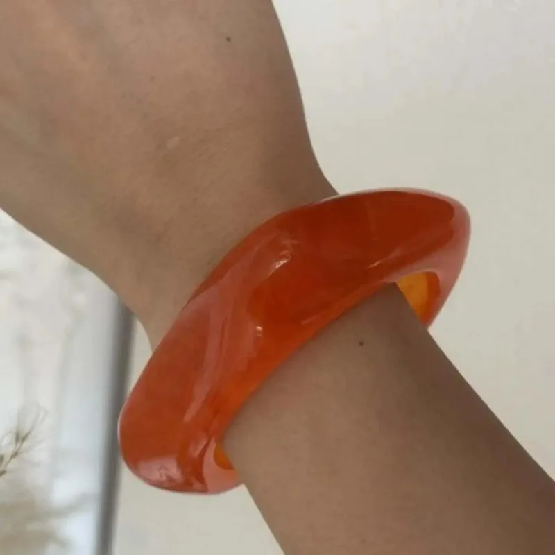 Glamour Orange White Translucent Smudging Acrylic Bangles for Women Kpop Geometric Wide Resin Bracelets Charms Party Jewelry F view 4