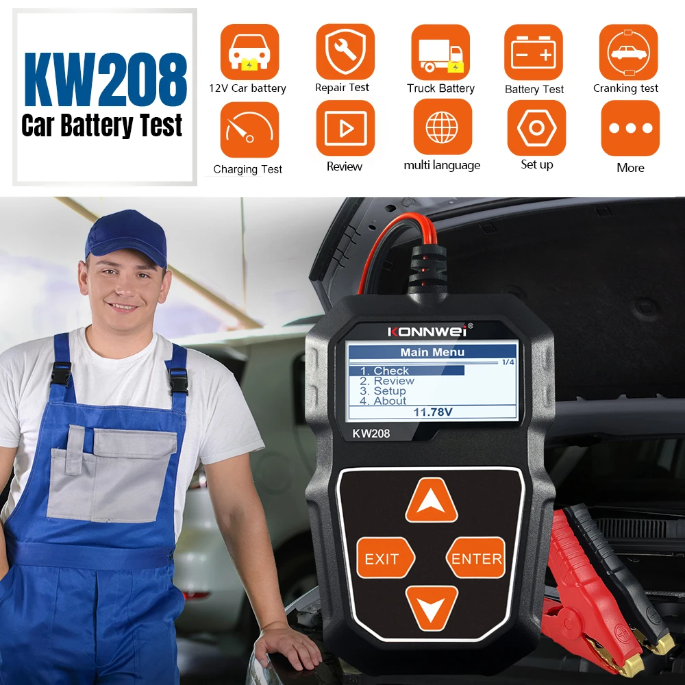 

2026 KONNWEI KW208 12V Car Battery Monitor Professional Car Battery Tester Automotive Analyzer Waveform Voltage Test ForCar/Moto