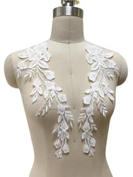 Off White 3D Beaded Lace Mirror Flower materiali fai da te fatti a mano per abiti da sposa copricapo, tessuto decorativo, accessori in pizzo