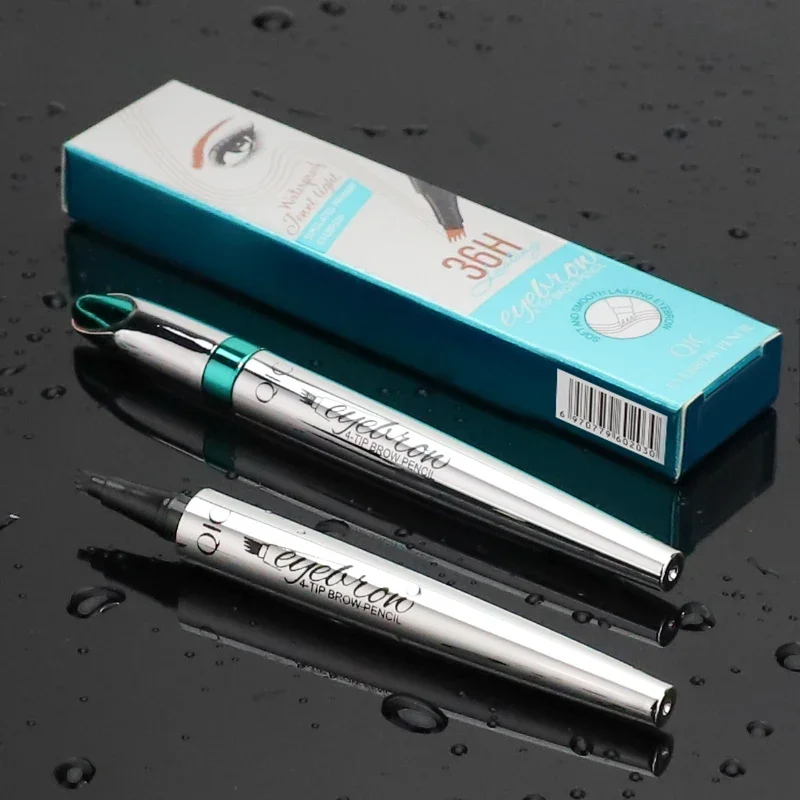 QIC Ultrafeiner flüssiger Augenbrauen-Tattoo-Stift mit vier Backen, dunkelbraun, wasserfest, schweißfest, Augenbrauenstift, Make-up-Kosmetik