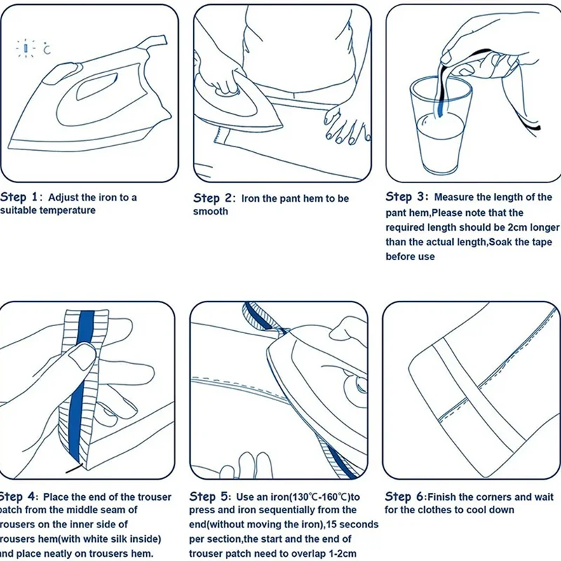 Tissu à coudre auto-adhésif pour pantalons, pâte à repasser, raccourcir les bords du pantalon, réparation de pantalons imbibés, jeans, vêtements de