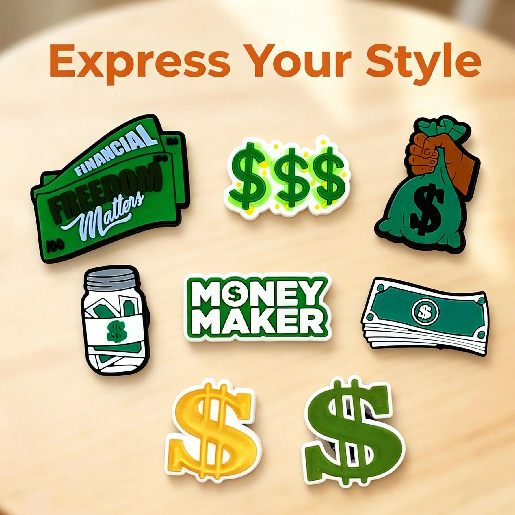 1pcs Cartoon Money Dollar Shoe Decorations Green PVC Shoes Buckle DIY Slider Sandal Charms for All Ages Gifts - zdjęcie 1