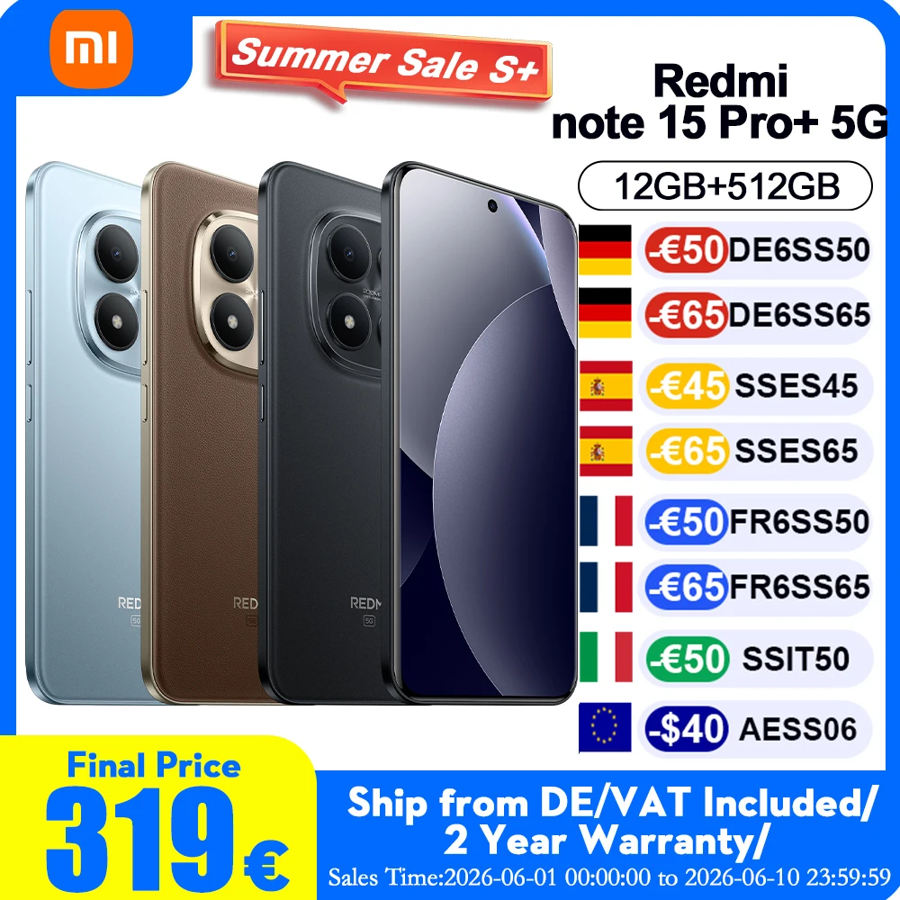 Version Globale Redmi Note 15 Pro+Plus 5G, Écran AMOLED CrystalRes 1.5K de 6,83 pouces, Nouveau Appareil Photo Ultime 200MP, Batterie 6500mAh avec HyperCharge 100W