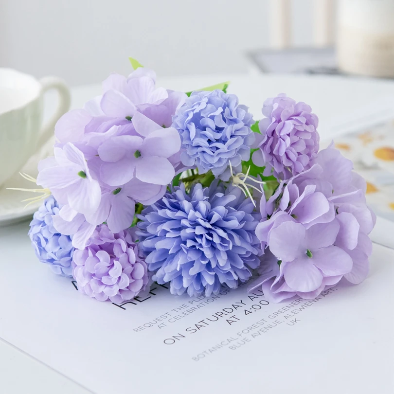 10 Stück Künstliche Blumen aus Seidenhortensien, Handgefertigter Brautstrauß, Festliche Vase, Heimdekoration, Garten, Hochzeitstisch, Pflanzen, DIY-Geschenk – Detail 3