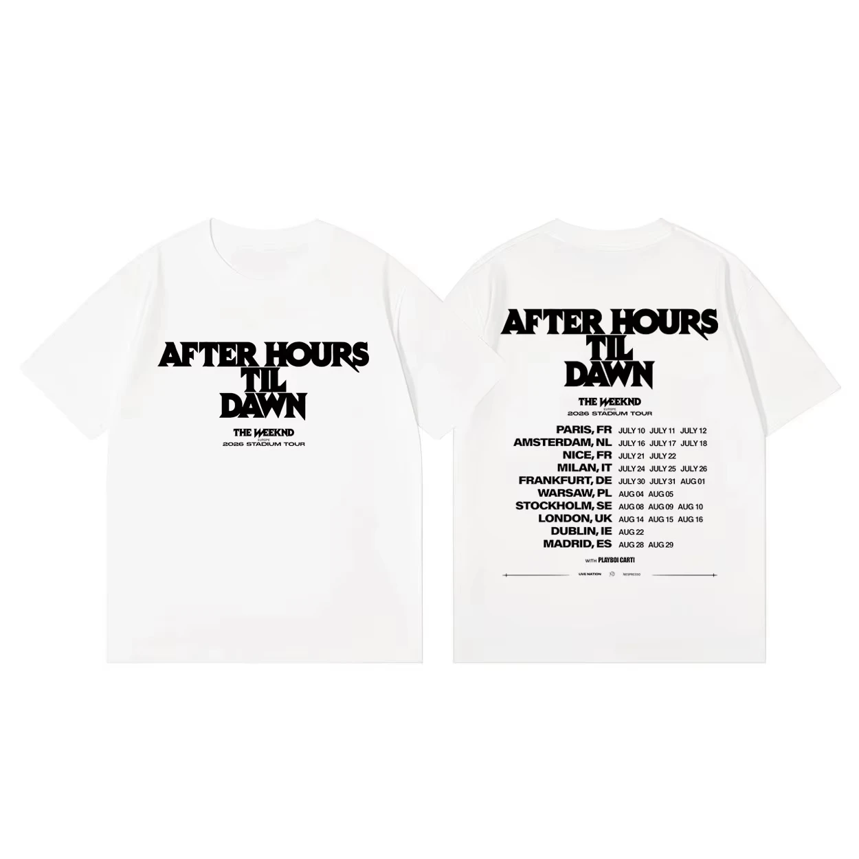 he Weeknd After Hours Til Dawn Tour 2026 Merch T-shirts Fashion Hip Hop Short Sleeve T-shirts Men Women Casual Cotton T Shirts