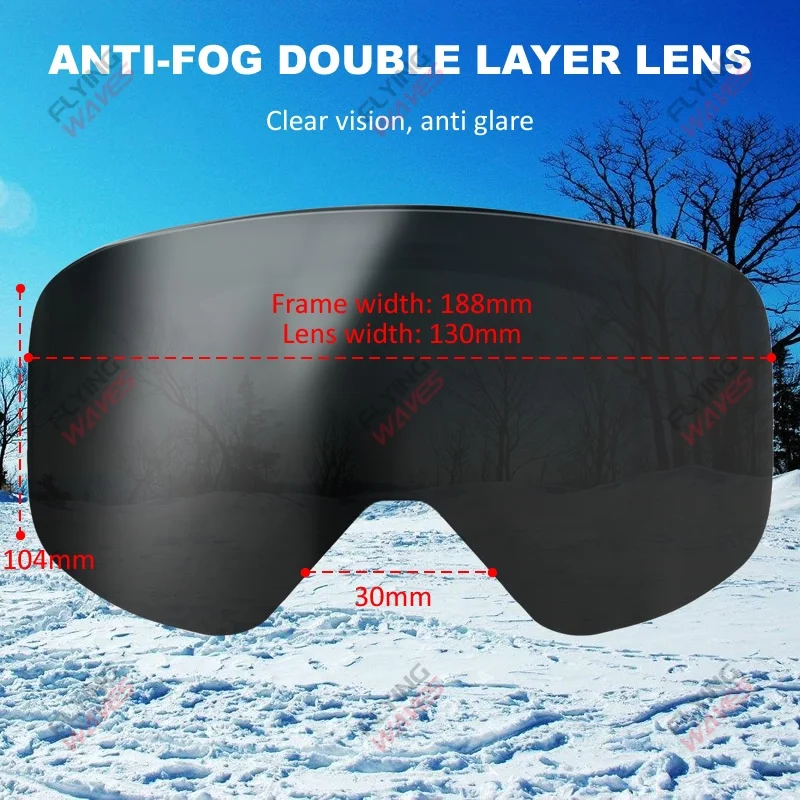 Professional Ski Goggles Adult Frameless Snow Goggles 100% UV400 Anti-Fog Magnetic Replaceable Lenses Snowboard Goggles