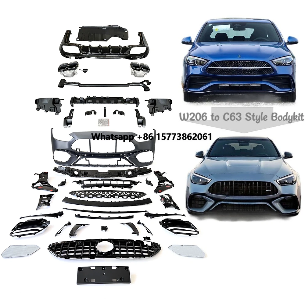 

C Class W206 to C63 Body Kit Car Upgrade Kits Front Bumper Grille Side Skirt Rear Lip Exhaust Tip Auto Modification Parts