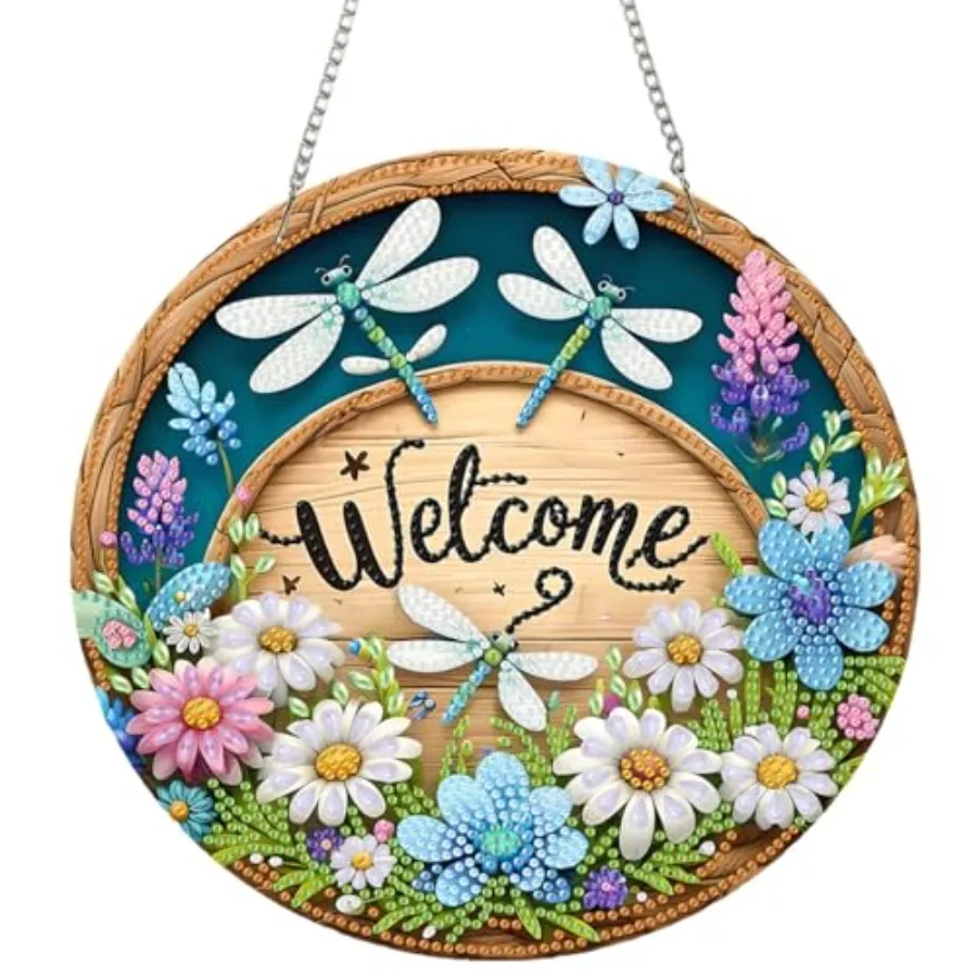 

Diamond Art Kits for Adult Welcome Design Special Shape Acrylic Hanging Pendant Crystal Mosaic Home Wall Door Window Decor with