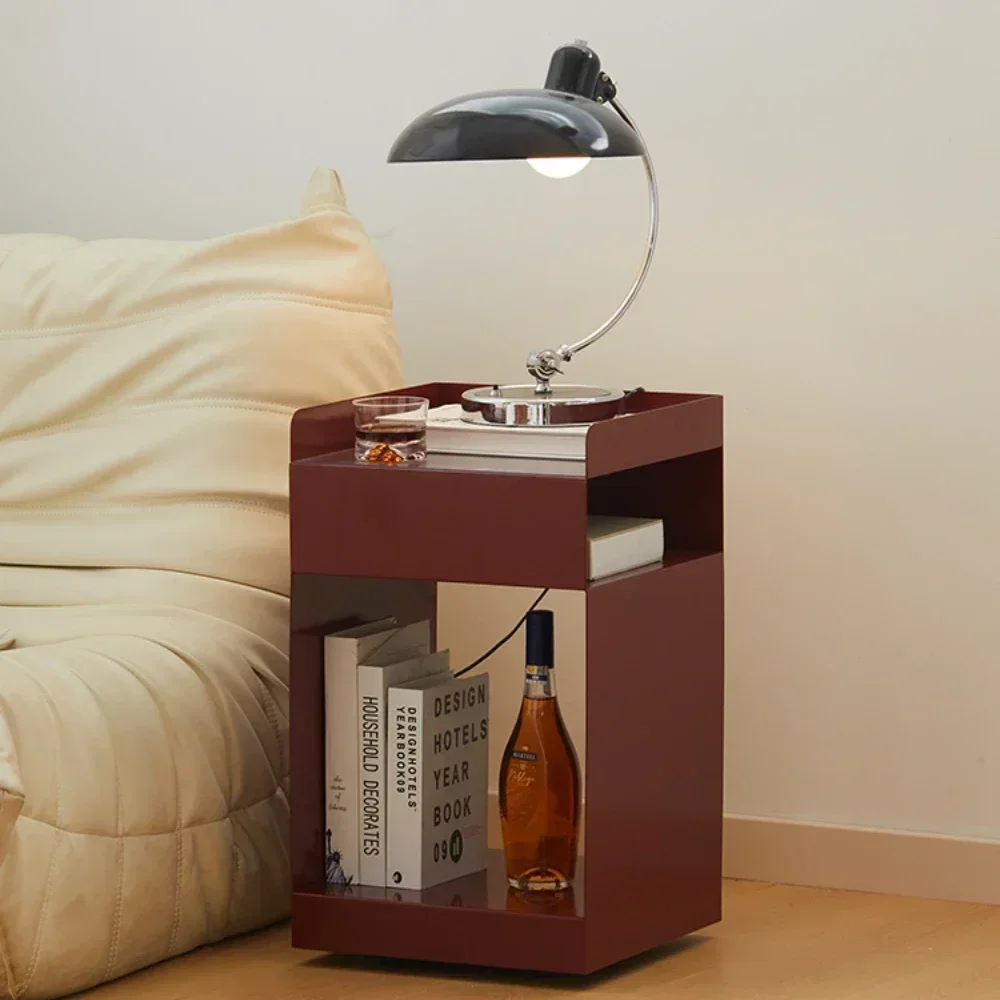 Removable Bedside Cabinet With Metal Iron Frame, Modern Simple Storage Locker For Desk Bureau And Sofa Sideboard