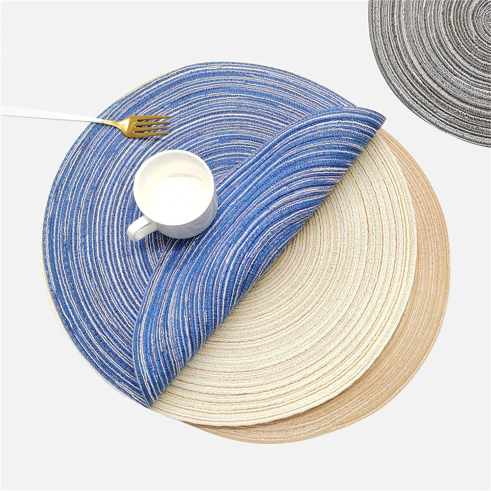 Placemats For Dining Table Anti-skid Heat-resistant Placemats Washable Houseware Northern Europe Stain Resistant Round Woven