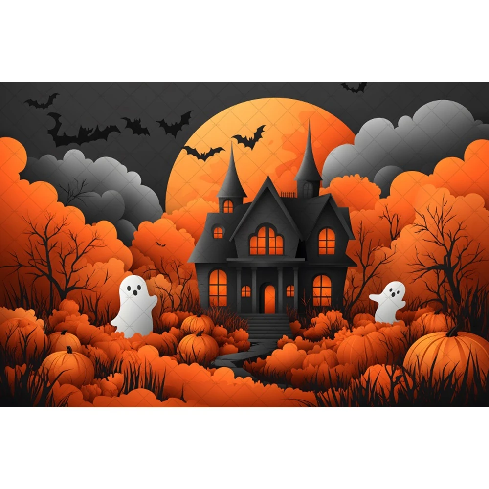 Halloween Night Background Decoration Ballons Castle Moon Pumpkin Bat Photography Backdrops Horrible Cemetery Photo Backdrop