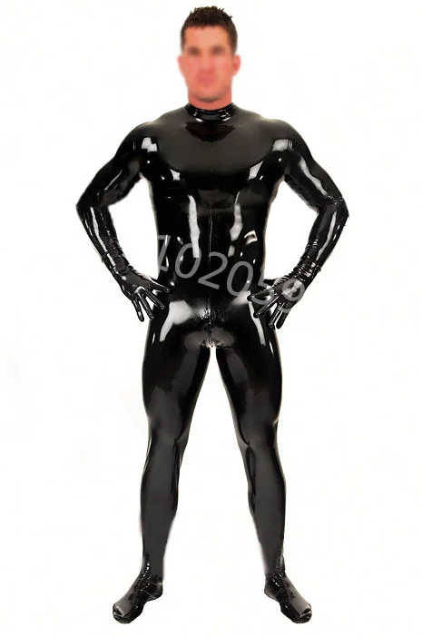 Sexy Black Latex Fetish Catsuit Bodysuit with Socks Gloves Back Zip Rubber Costumes For Men Latex Suit Customize