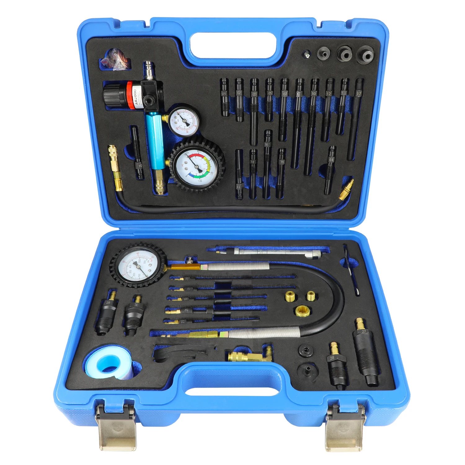 58pcs Universal Cylinder Compression Tester - Engine Pressure Gauge with Leak Detector for Diesel & Petrol Engines
