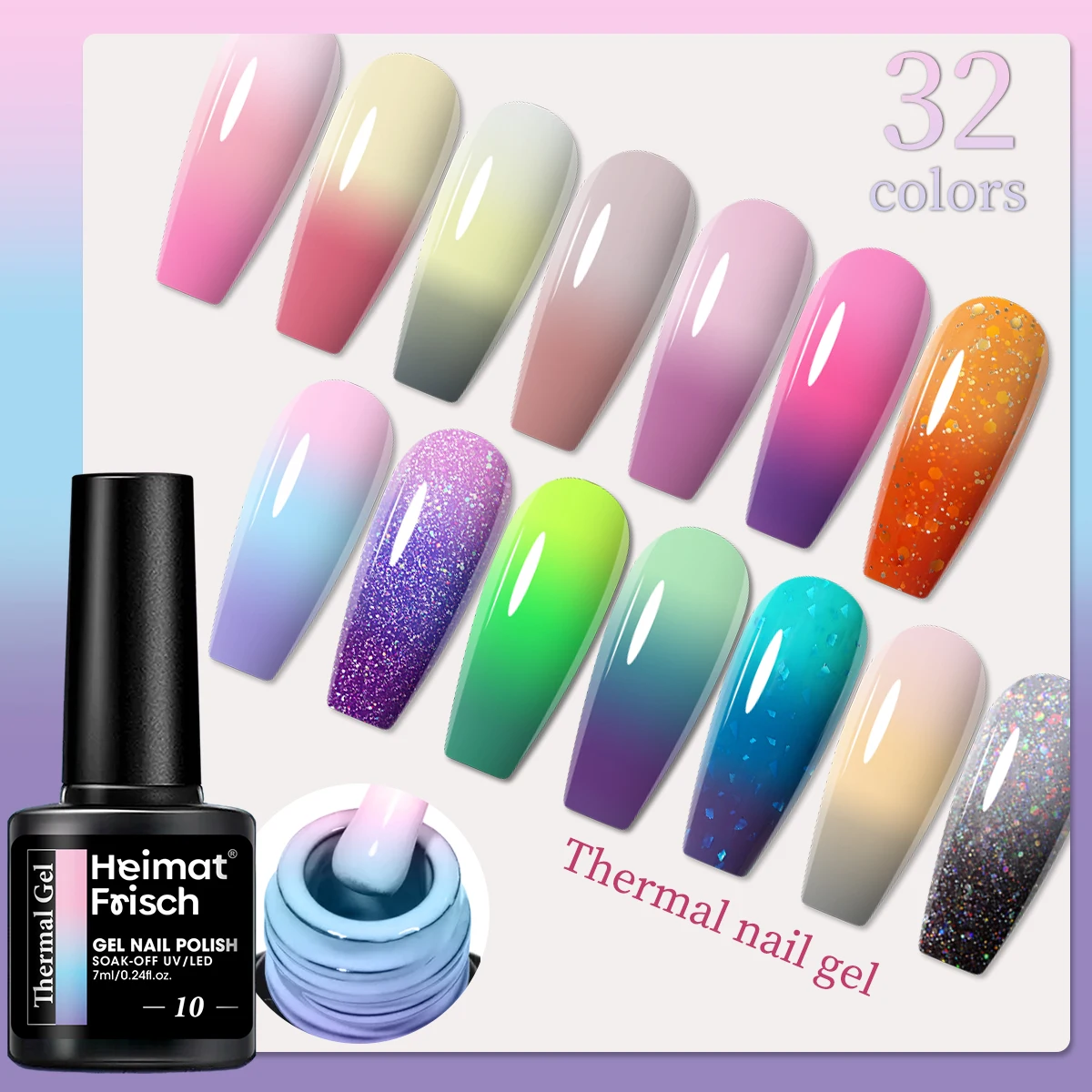 طلاء أظافر جل حساس للحرارة متغير اللون 7 مل، رقع أظافر جل قابلة للإزالة بثلاث طبقات متغيرة الألوان