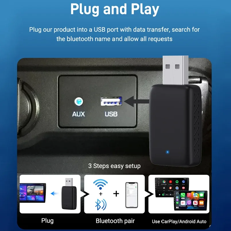 2026 NEW Wired to Wireless CarPlay and Android Auto 2 in 1 Mini Adapter 5GHz WiFi5 for 99% Original Wired CarPlay/Auto Cars