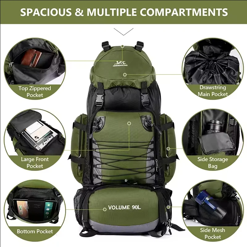 

90L Large Capacity Travel Camping Backpack Outdoor Hiking Mountaineering Sports Fitness Bag for Men and Women