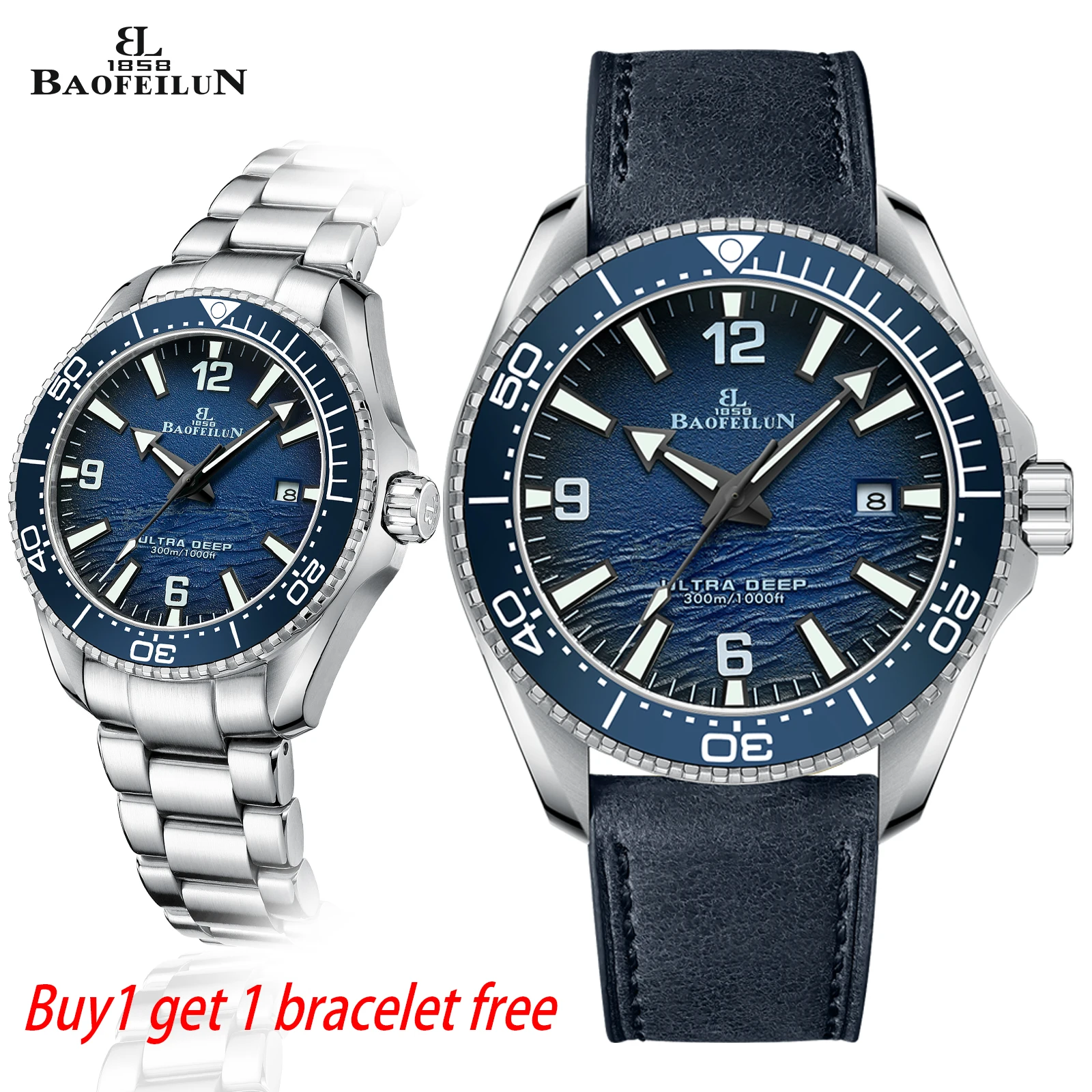 

BAOFEILUN Automatic Dive Watch for Men 300M Waterproof Ceramic Bezel Mineral Crystal Wave Dial Luminous Submarine Wristwatches