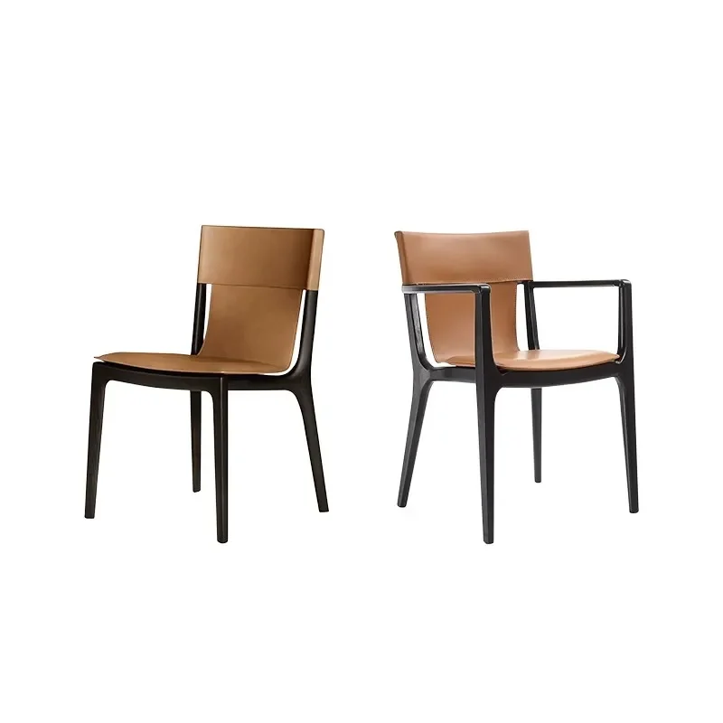 Italian Style Luxury Dining Chair Solid Wood Saddle Leather Backrest Chair for Home