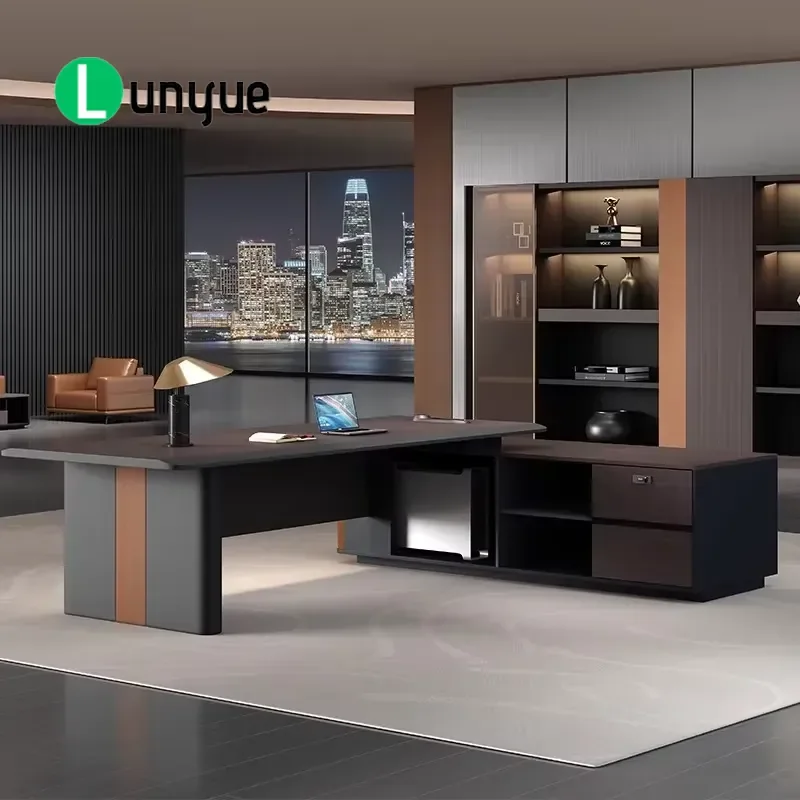 L Shaped Executive Desk with Side Cabinets Modern Wooden Design for Corporate Office High End Furniture