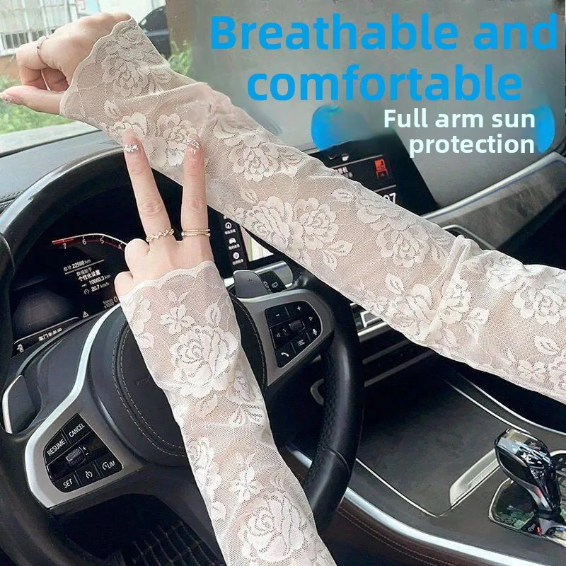 Women's Ice Silk Lace Sleeve Covers Thin Breathable UV Protection Driving Arm Covers Summer Fashion Accessories Non-Mall Same