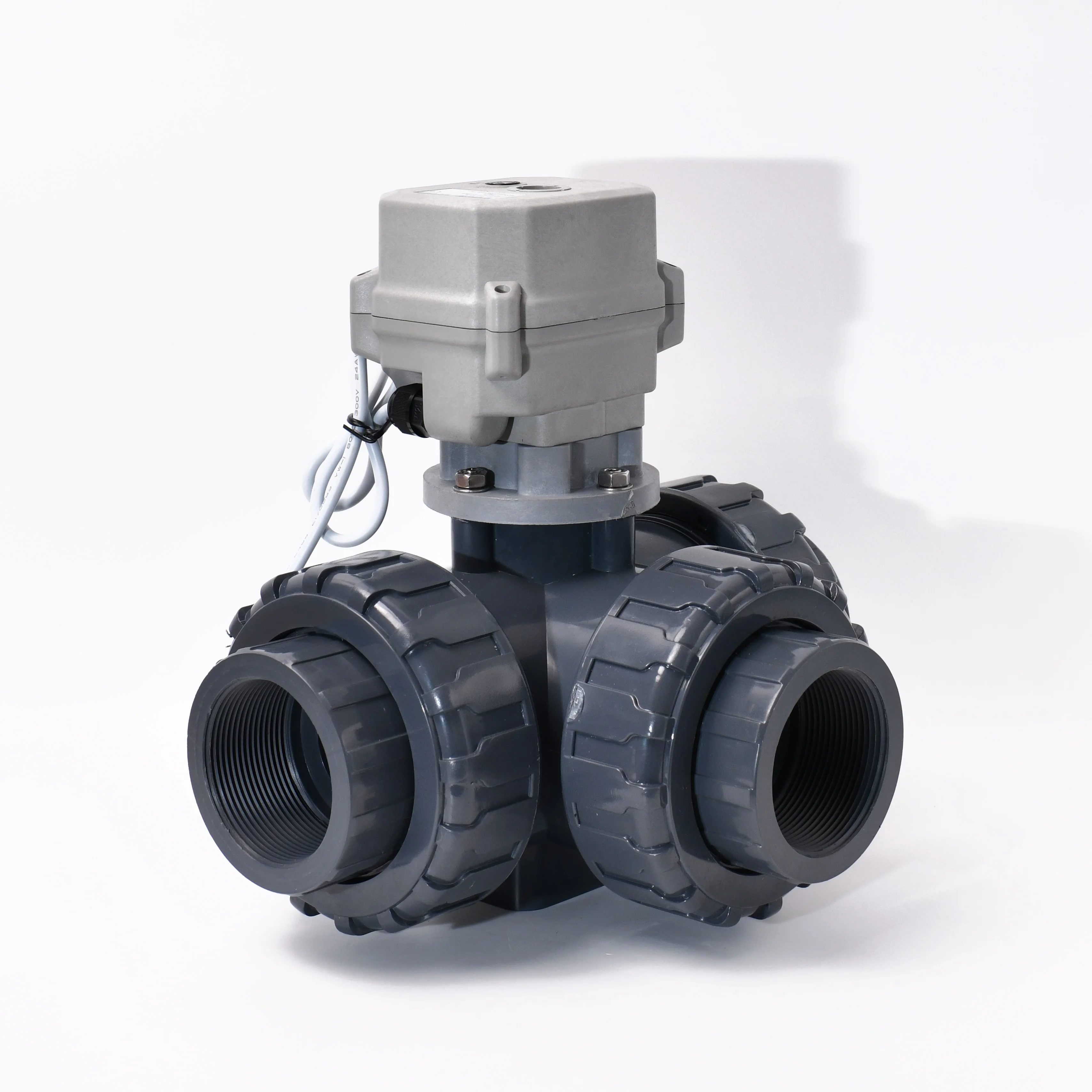 

2025 Tonhe 3 Way Electric DN50 PVC Valve 2"in True Union Ball Valve with Limit Switch Feedback 220v Motorized PVC Valve