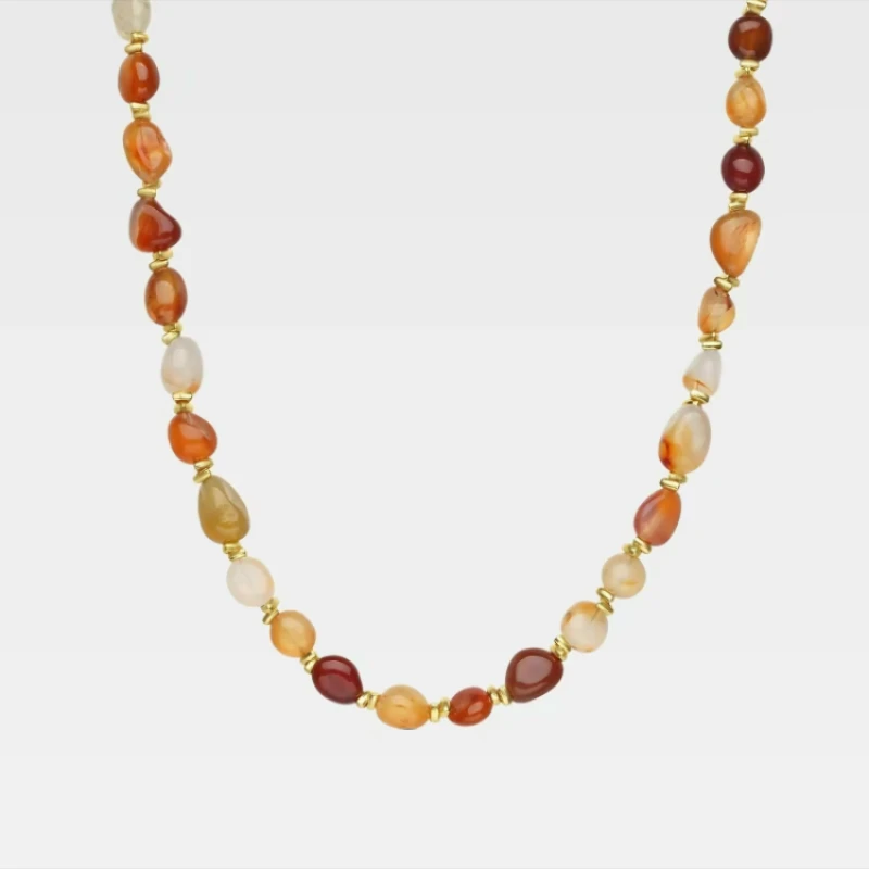 

Boho Multicolor Crystal Agate Stone Link Chain Necklace For Women Fashion Gold Color Multilayered Beaded Vacation Jewelry gift