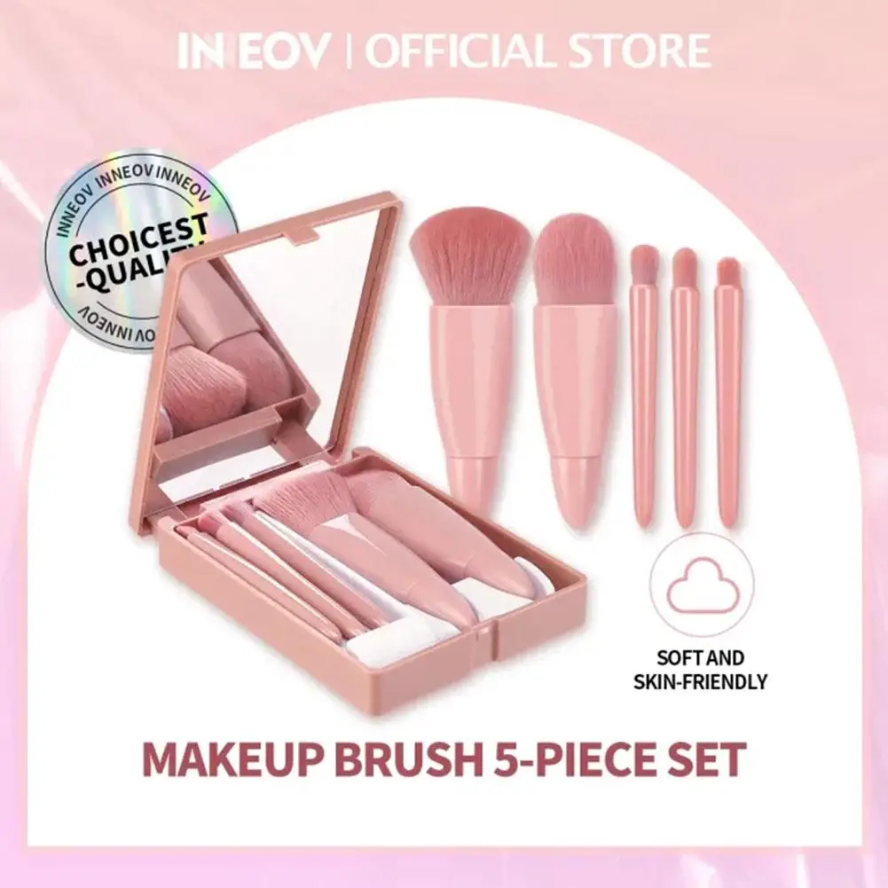 5Pcs Travel Size Makeup Brushes Set Mini Makeup Brushes, Small Complete Function Cosmetic Brushes Kit With Case And Mirror Perfe