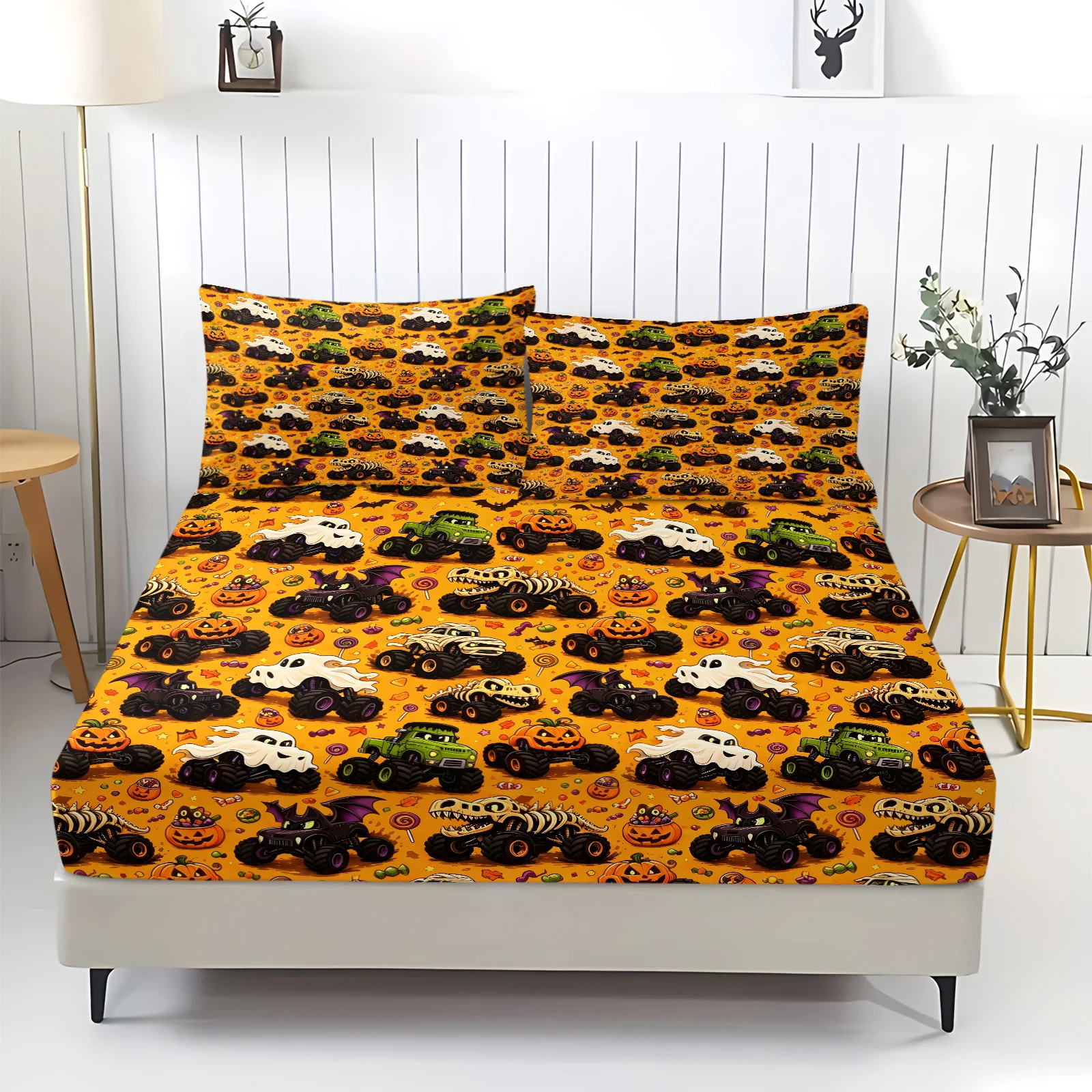 Fitted Sheet Deep - Halloween Monster Truck Fitted Sheet 3‑Piece