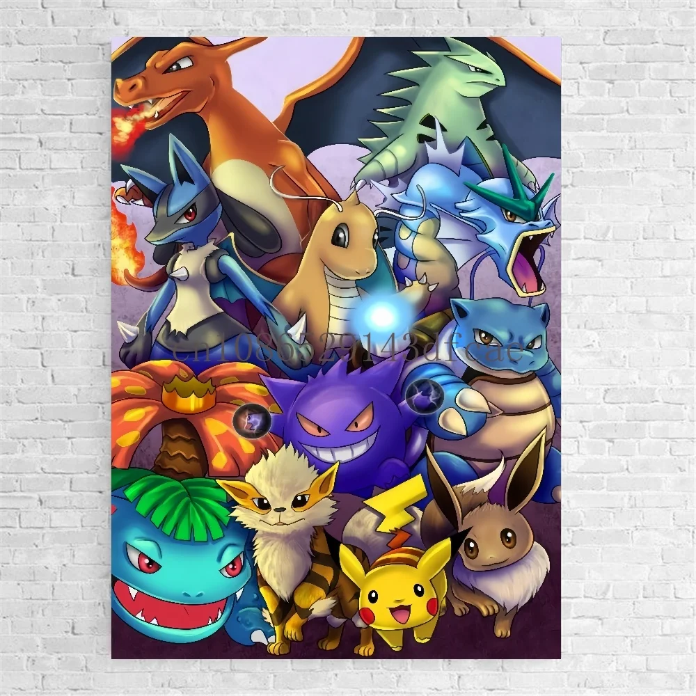 Pokemon Peripherals Pikachu Bulbasaur Squirtle Charmander Canvas Painting Anime Wall Art Prints Living Room Decor Posters