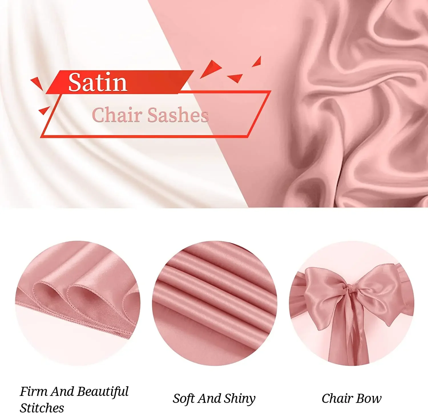 6 Pcs Satin Chair Sashes Ties Bows  Dining Chairs Cover Sashes for Wedding Events Party Ceremony Banquet Chair Decoration