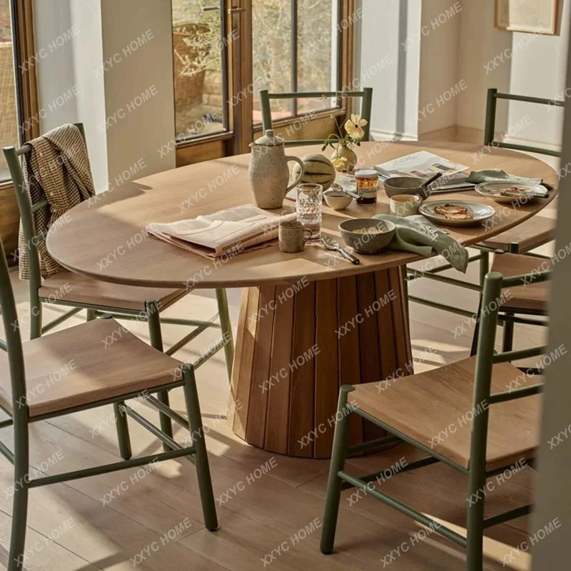 Mid Century Modern Oval Solid Wood Dining Table Retro Minimalist Wabi Sabi  Art Dining Table