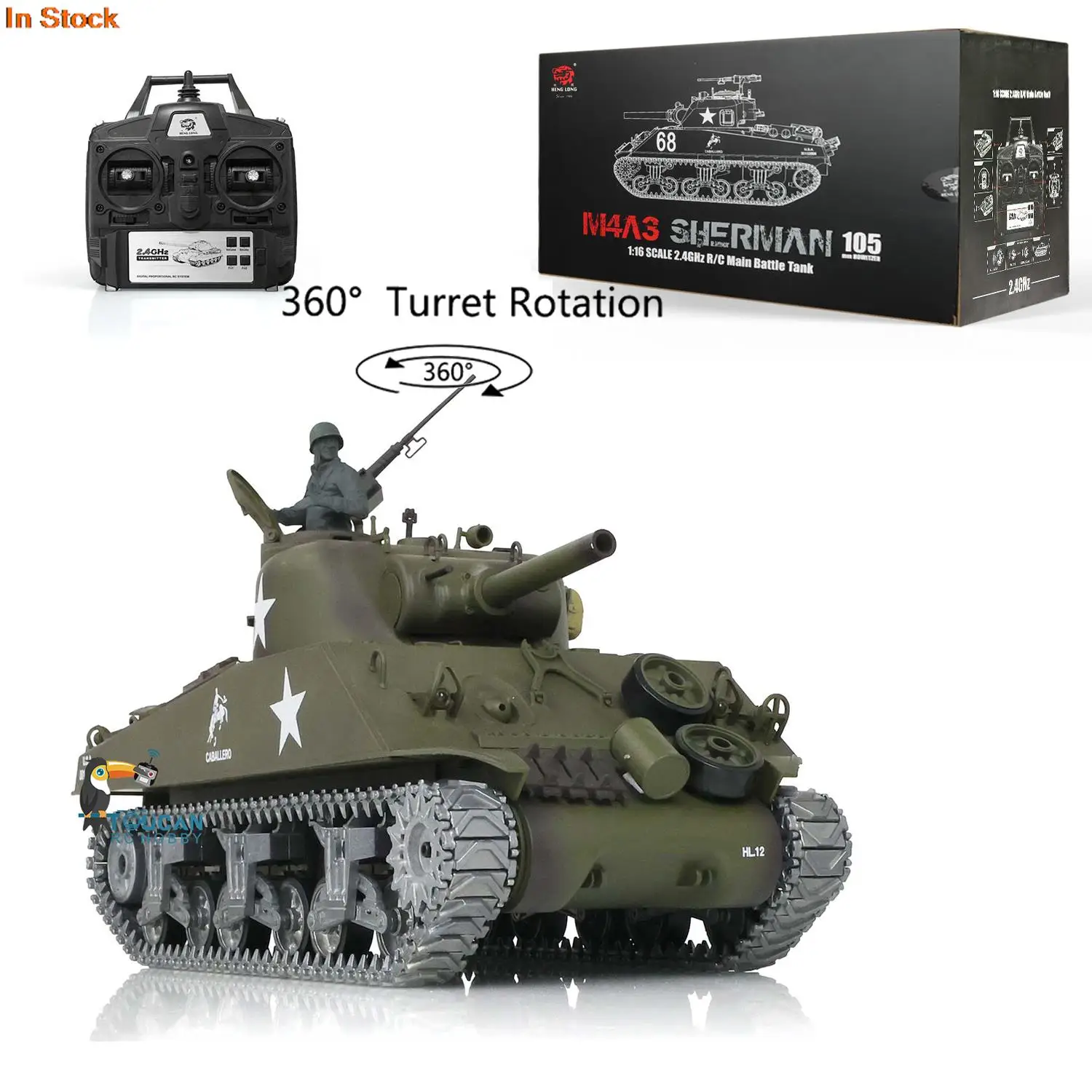 HENG LONG 1/16 RC Tank Customized 7.0 M4A3 Sherman 3898 360° Turret Metal Tracks TH17680-SMT4