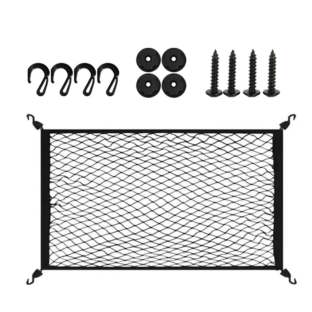 Car Trunk Net Automotive Elastic Luggage Net Cargo Organizer Storage With 4 Hooks Stretchable Car Interior Mesh Network Pocket