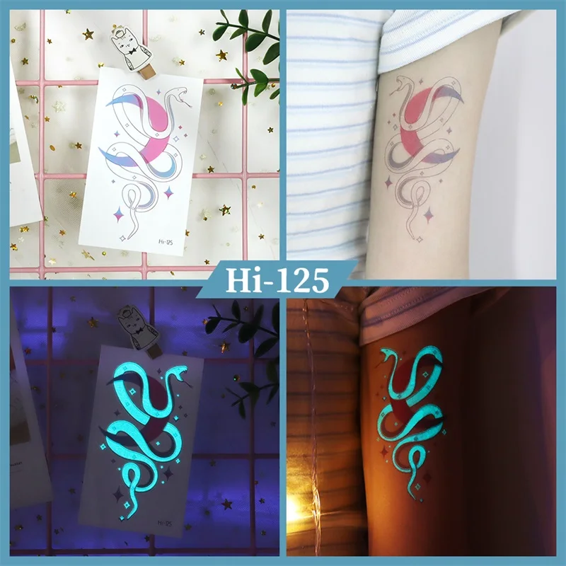 Glow Butterfly Blue Luminous Tattoo Sticker Camping Waterproof Temporary Tatoo Feathers Disposable Fake Tatto Gradient Body Art