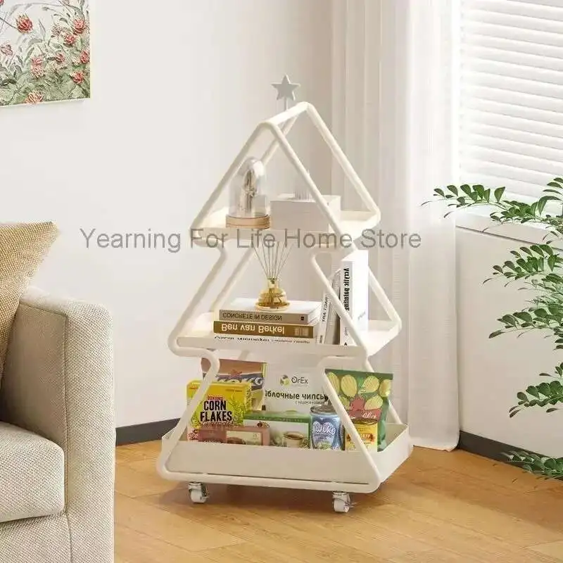 

Christmas Tree Style Living Room Side Table, Mobile Small Cart Creative Sofa Cabinet with Storage Coffee Table Bedside Shelf