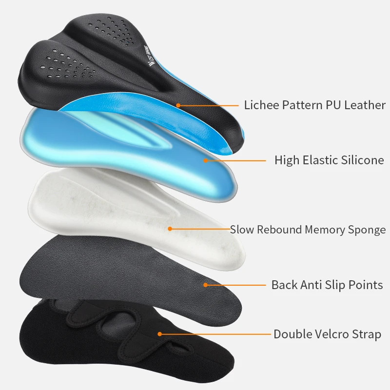 WEST BIKING Bicycle Saddle Cover PU Leather Rainproof GEL Foam Shock-absorbing MTB Road Bike Cycling Seat Cushion Cover Accessor image 5