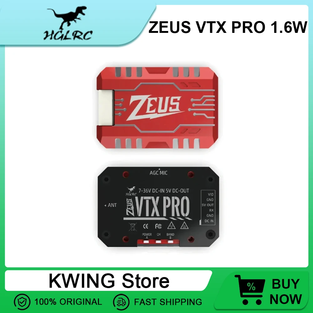 HGLRC Zeus 1.6W 5.8G VTX PRO 40CH Pitmode 25mW 400mW 800mW 1.6W Adjustable FPV VTX Built-in Microphone 7-36V for FPV Long Range