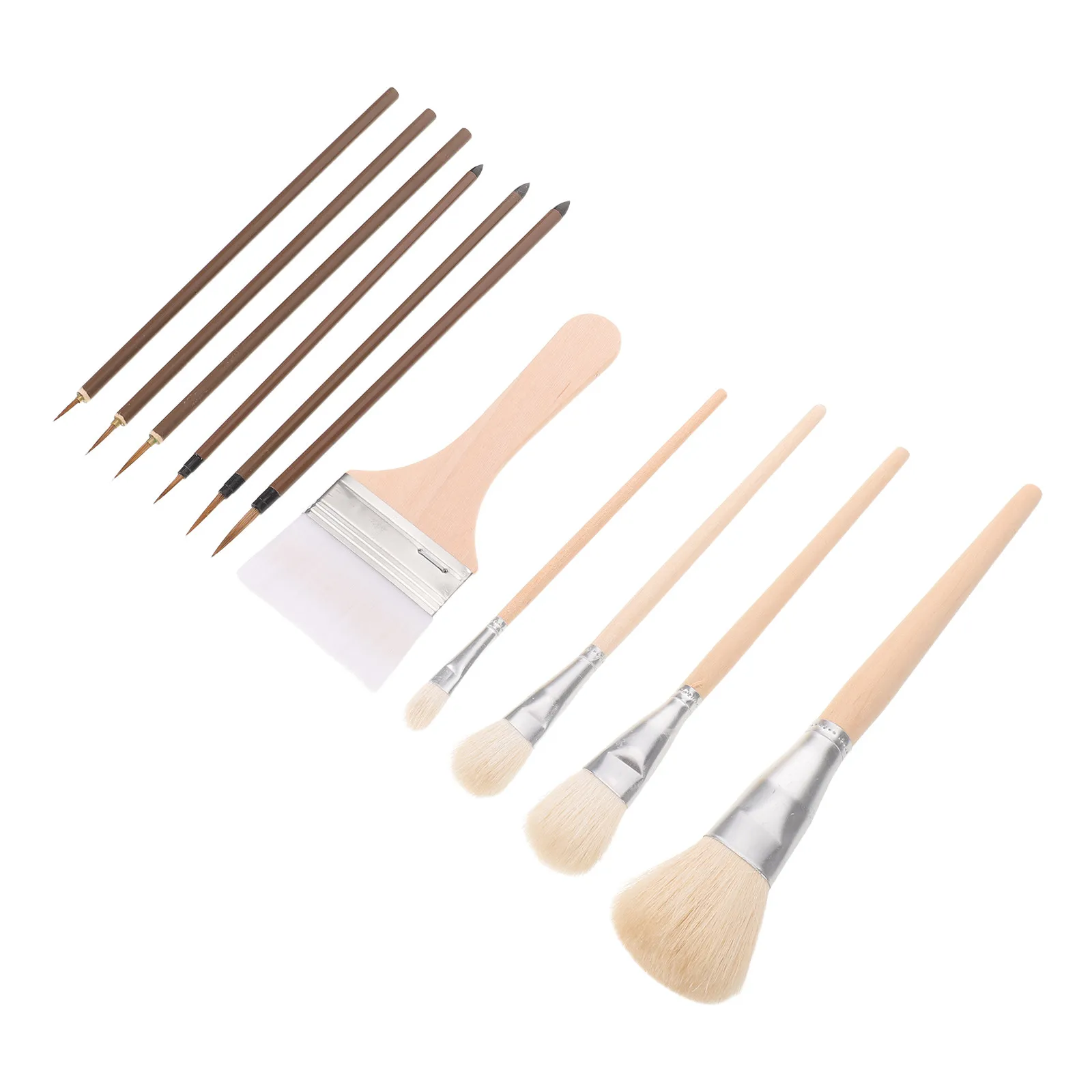 

1Set Wool Pottery Glaze Brushes Set Wooden Painting Brush Oil Watercolor Paintbrushes Ceramic Detailing Brushes Art Supplies