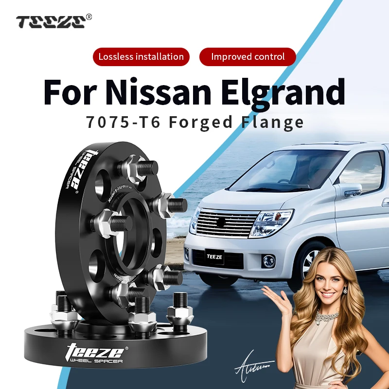 Teeze 2/4pcs 5x114.3 CB66.1mm M12x1.25 Hub Centric Black Forged wheel spacer For Nissan Elgrand Flange Plate15/20/25/30/35mm