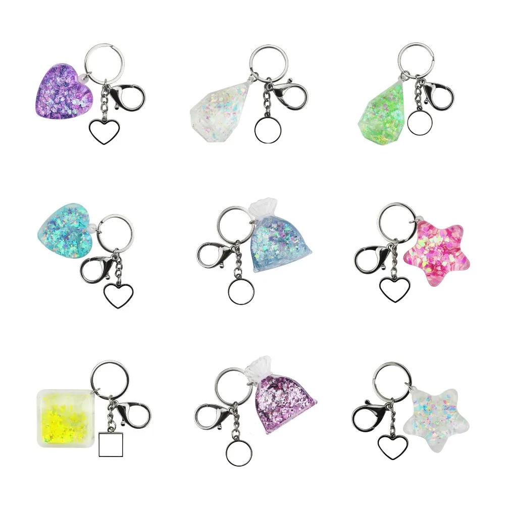 Creative Flowing Sand Pendants Keychains Sublimation Blank Bag Ornaments Keychain Bag Decoration Pendant For Heat Transfer Print