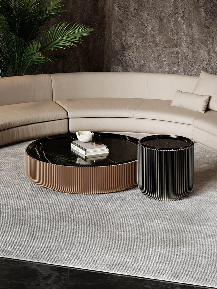 French Retro Round Coffee  Set Wooden Frame Sofa Side for Small Living Room Apartment
