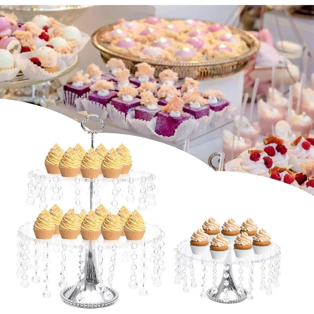 4-piece set of crystal silver cake rack, metal circular, dessert table display, wedding party celebration home decoration