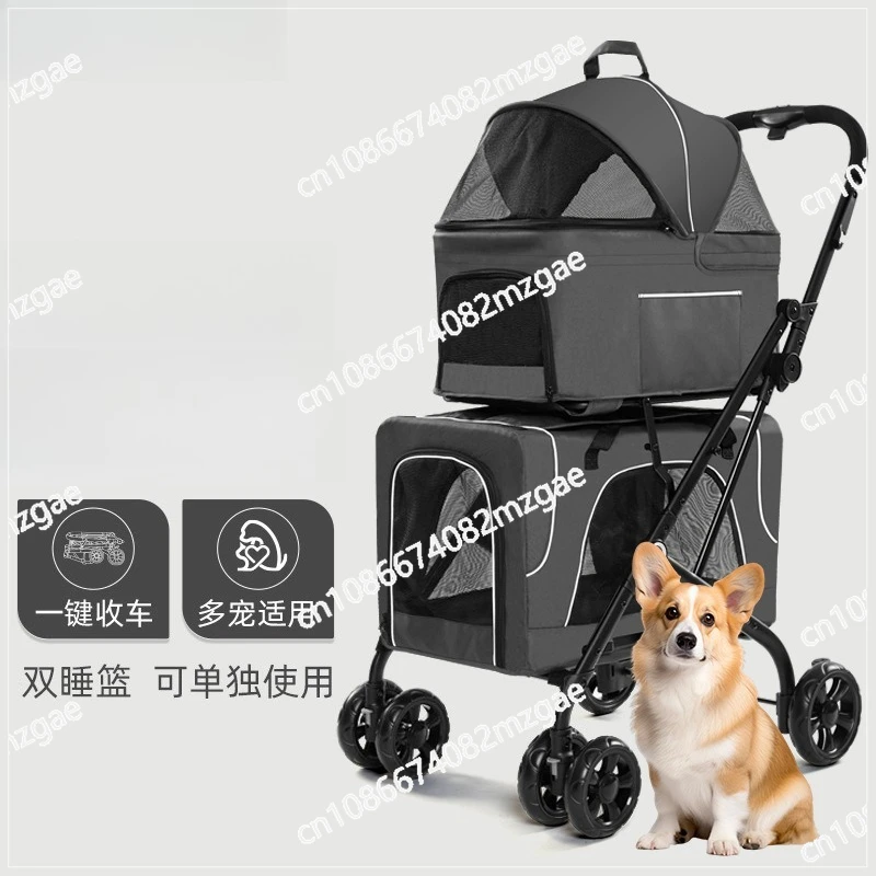 

Легкая складная тележка для собак и кошек, двухъярусная, для путешествий на открытом воздухе, с функцией разделения пространства.