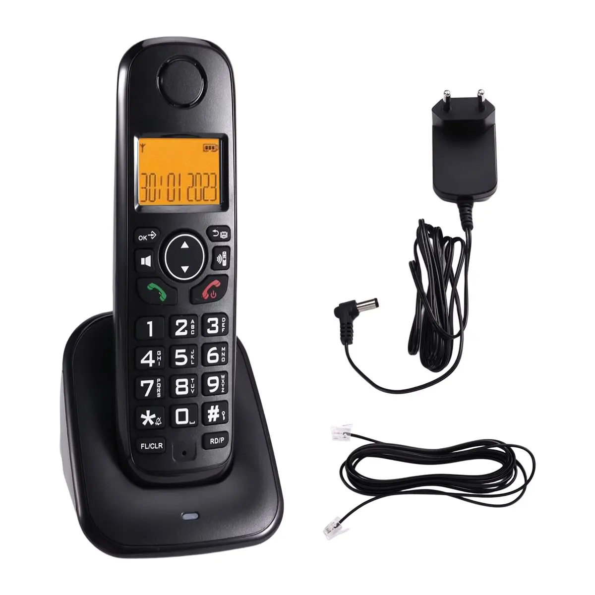 618 Mega Sale Desktop Cordless Wireless Telephone with Multi Language Calle ID,Handsfree Speaker,Backlight Display, EU Plug