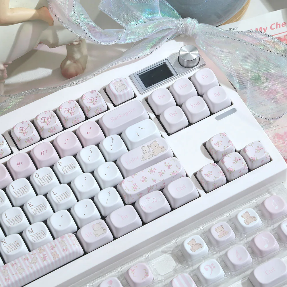 

Медведь цветок Камбоджа МакА высота черно-розовая клавиатура круглая милая мультяшная крестовая механическая клавиатура универсальная