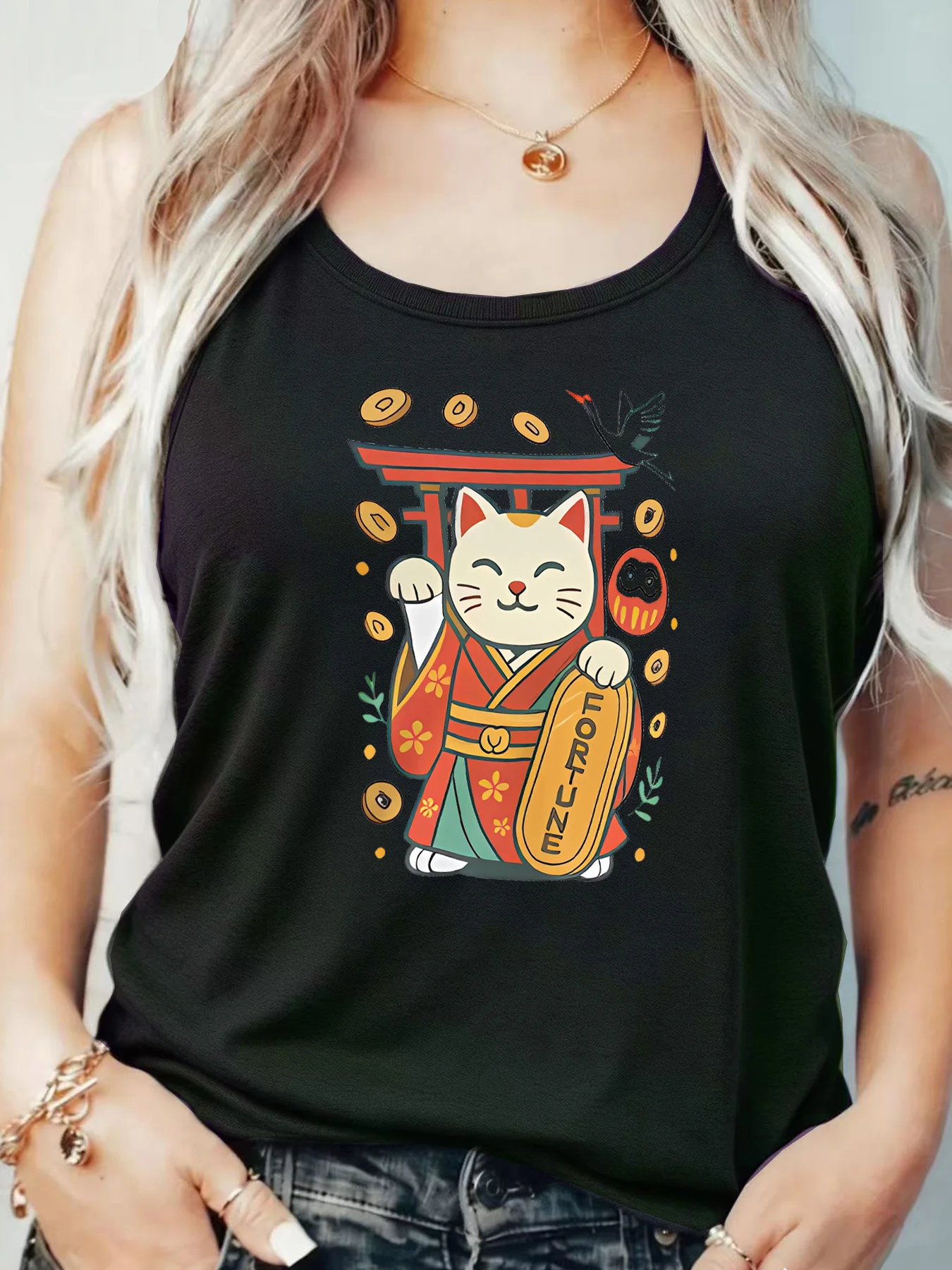 

Loose Fit Printed Pocket T-Shirt for Women with Ribbed Collar round Neck 1-8XL plus Size Comfortable Casual Vest